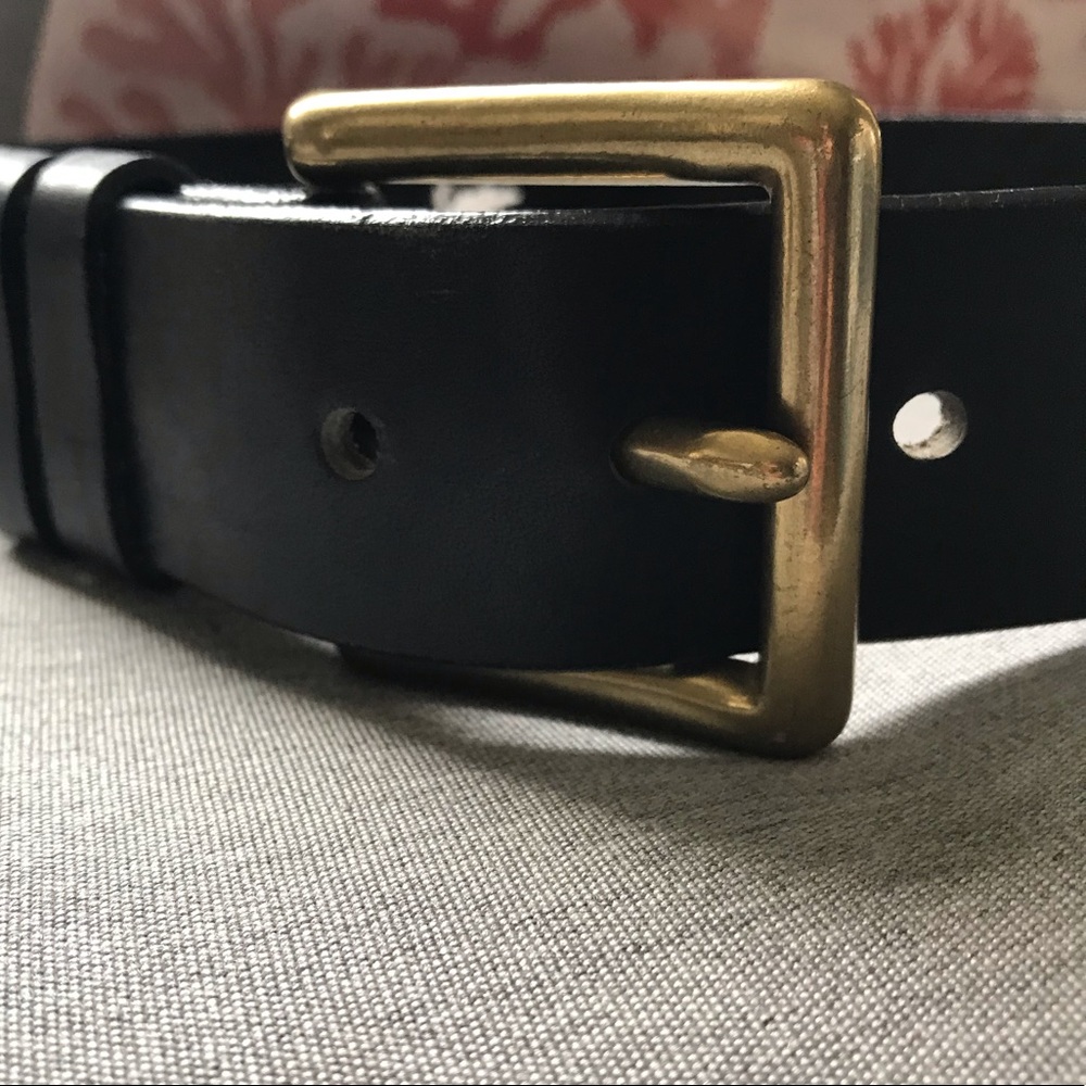 Eddie Bauer Black Leather Belt with Gold Buckle